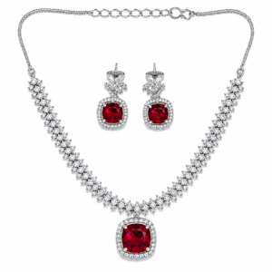 Ruby Red Crystal Necklace & Earrings Set for Women | NIKYANSH