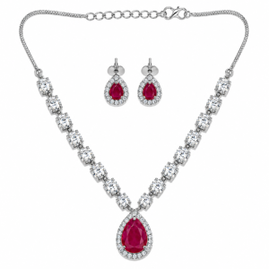 Red Stone Pendant Necklace & Earrings Set