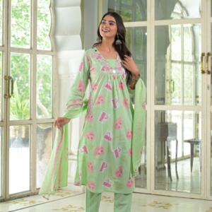Mint Green Printed Anarkali Kurta Set with Dupatta