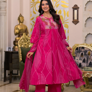 Rani Pink Embroidered Kurta Set with Dupatta