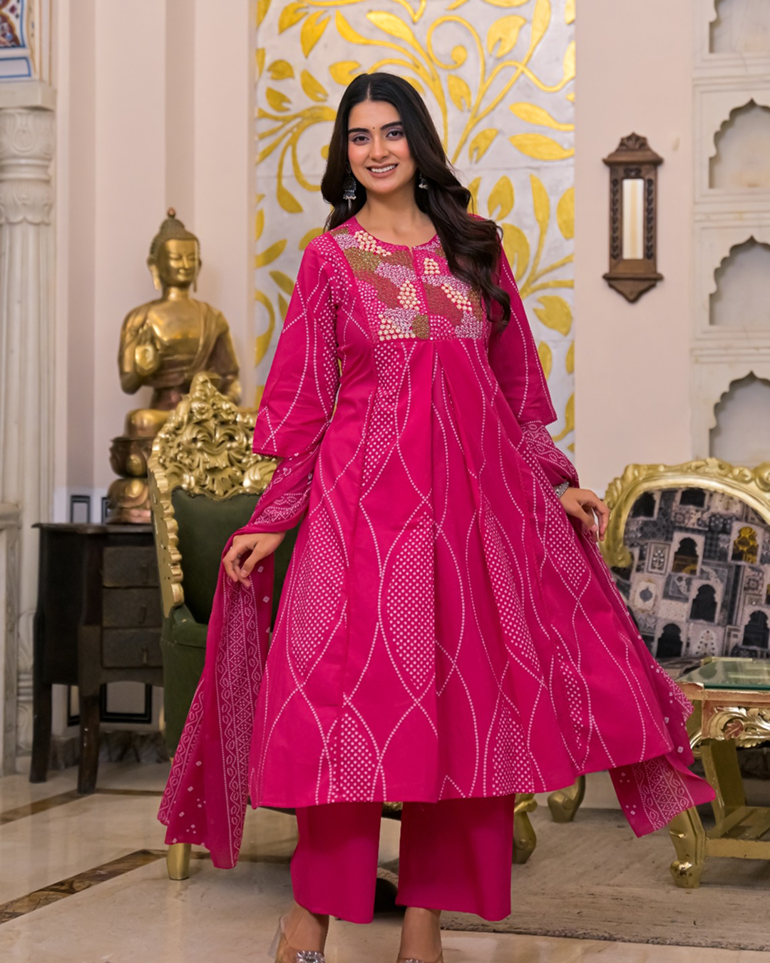 Rani Pink Embroidered Kurta Set with Dupatta - Image 2