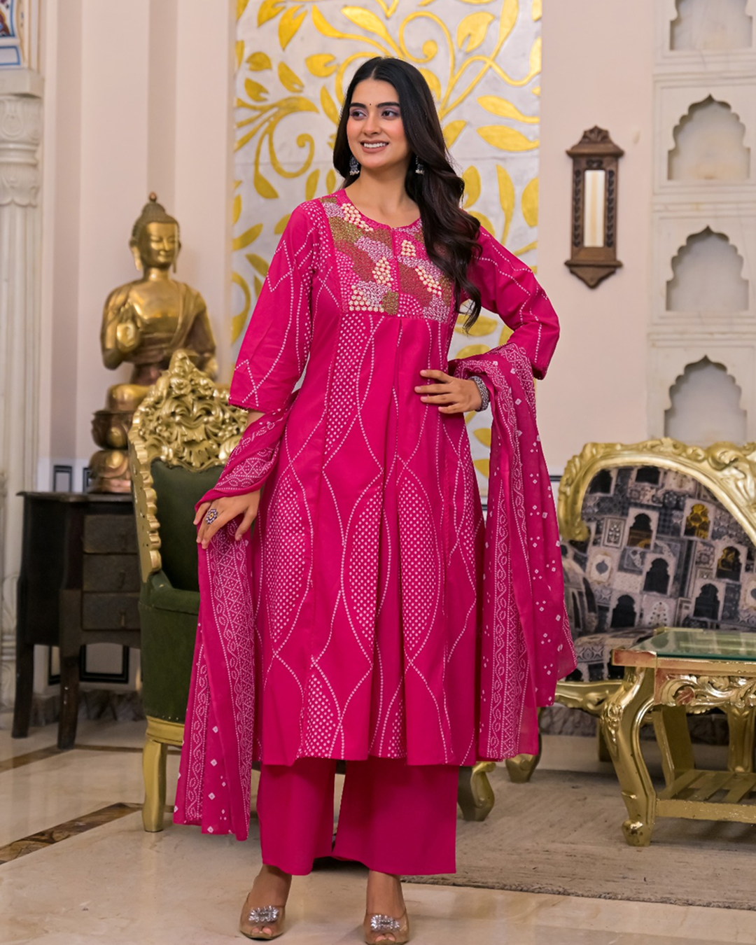 Rani Pink Embroidered Kurta Set with Dupatta - Image 3