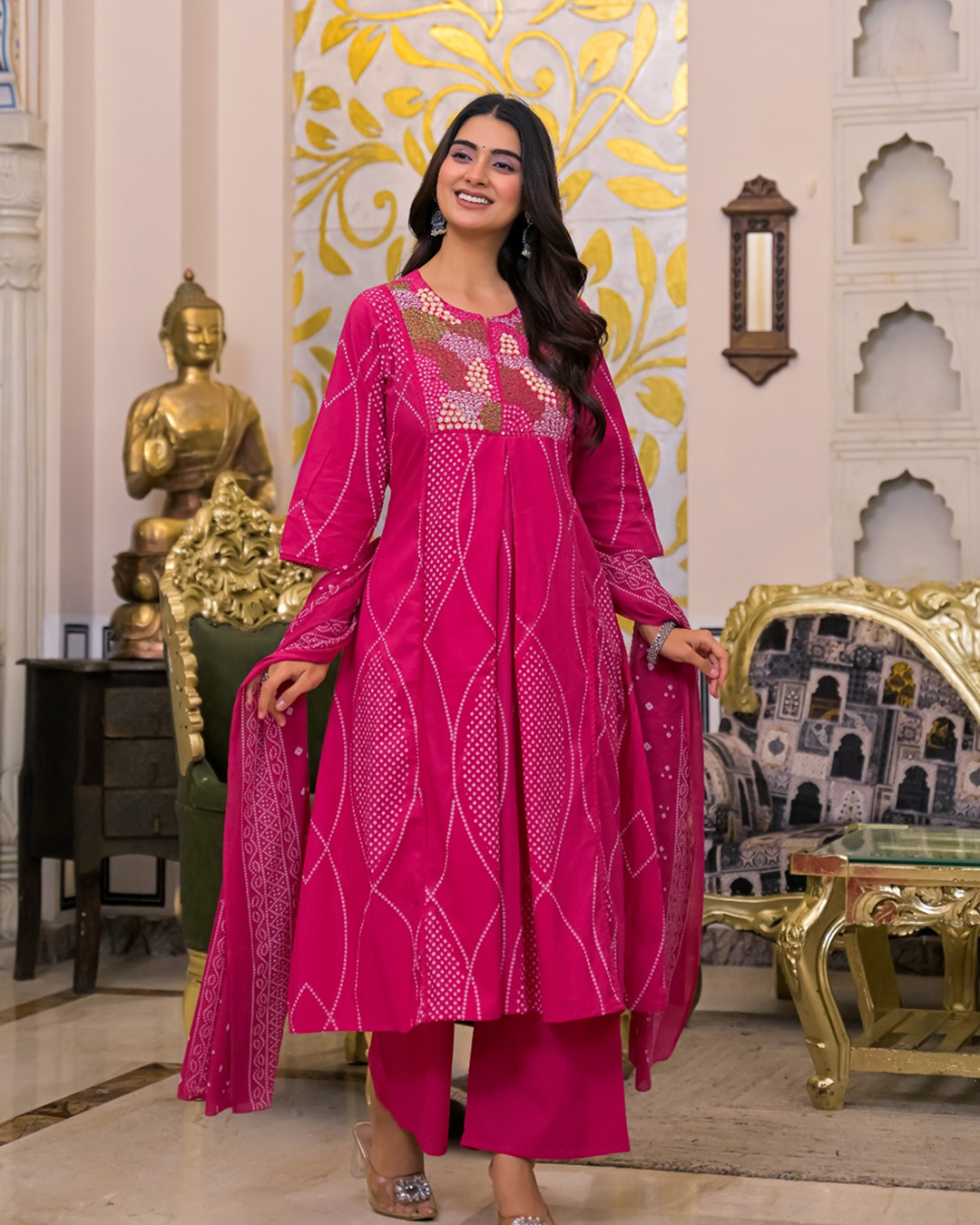 Rani Pink Embroidered Kurta Set with Dupatta - Image 4