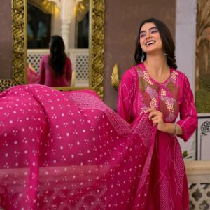 Rani Pink Embroidered Kurta Set with Dupatta