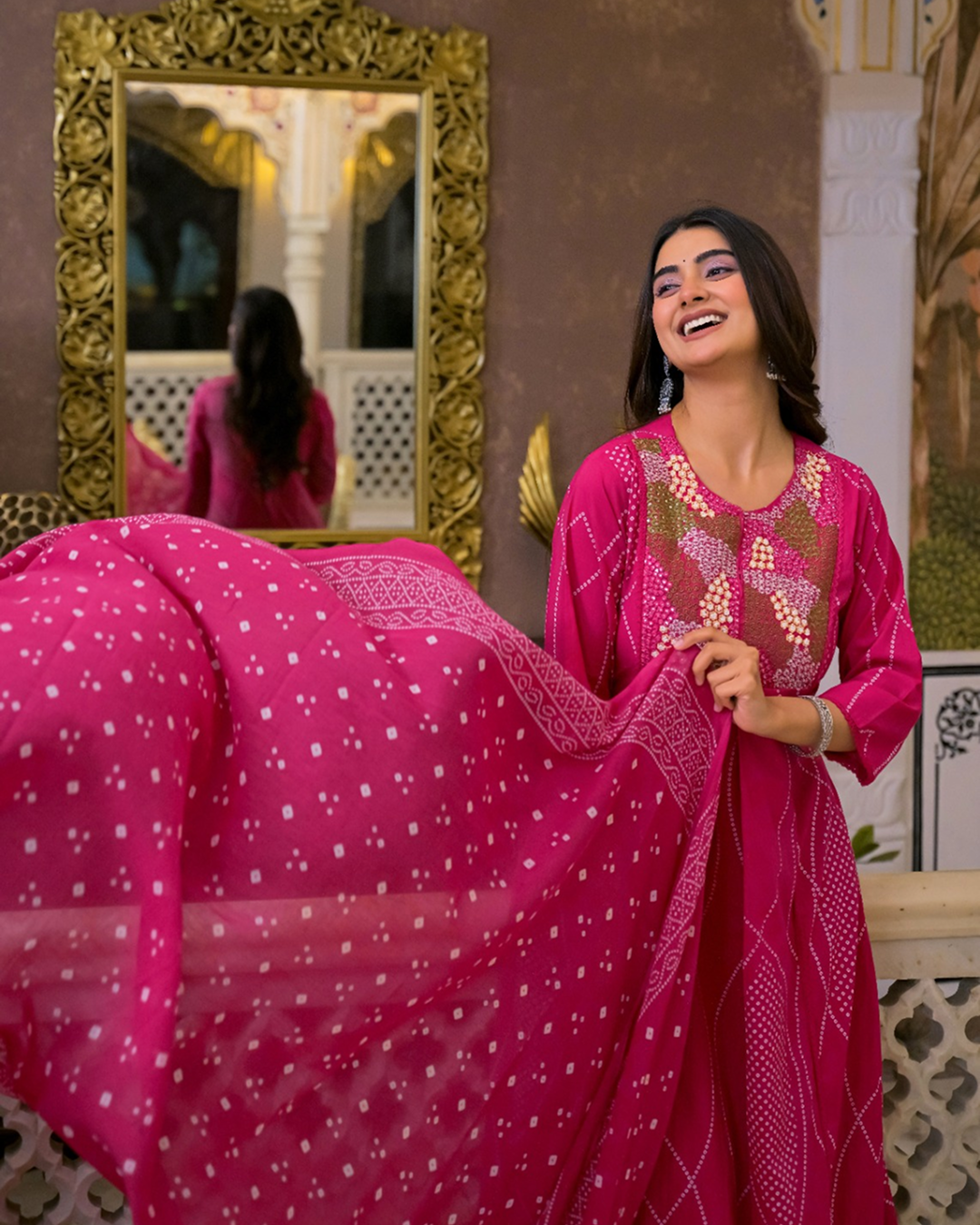 Rani Pink Embroidered Kurta Set with Dupatta
